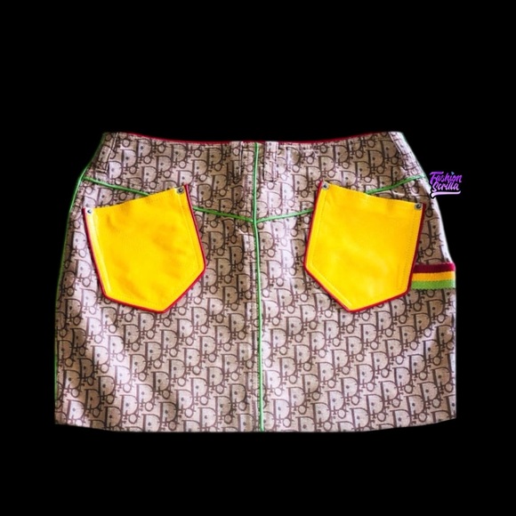 Christian DIOR Vintage John Galliano Rasta Monogram Logo Y2K Mini skirt - Picture 4 of 15
